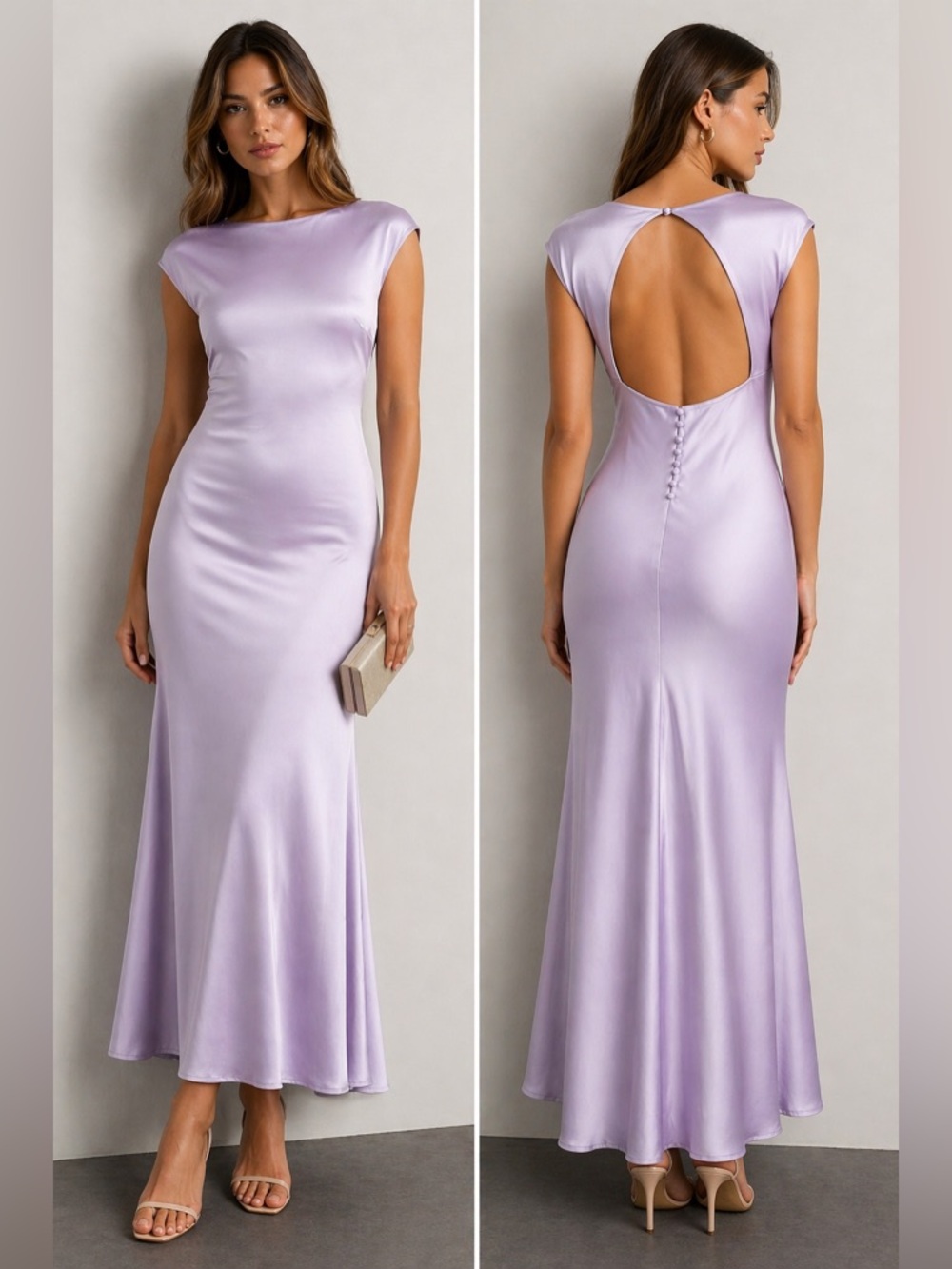 Bardot Satin Slip Dress Lavender Open Back A-Line Midi Size 10 Minimal Chic